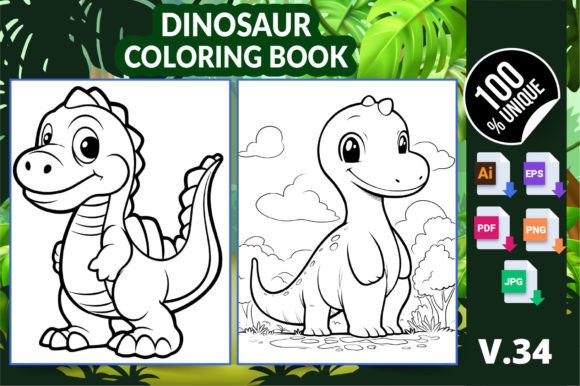 Dinosaur Coloring Book KDP Interior V34