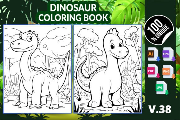 Dinosaur Coloring Book KDP Interior V38